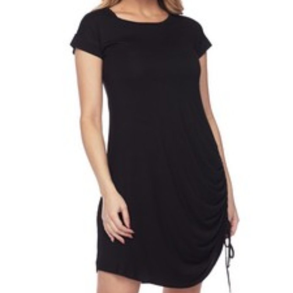 Women's Short Sleeve Ruche Side Scoop Hem Dress